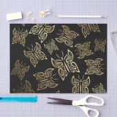 Butterflies Pattern Gold Black Tissuepapier (Craft)