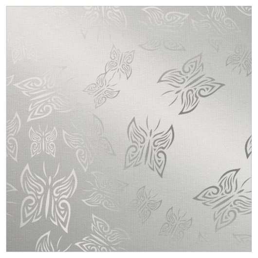 Butterflies Pattern Silver Stof (Close Up)