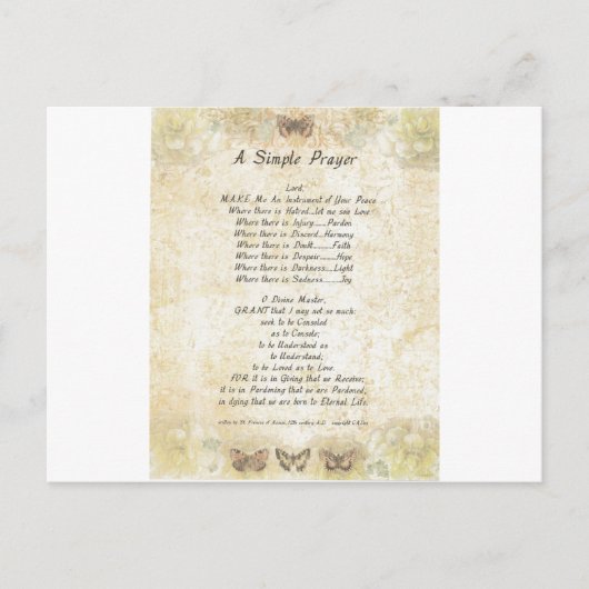 butterflies=paus francis=st. francis SIMPLE PRAYER Briefkaart (Voorkant)