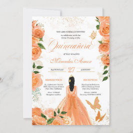 Butterflies & Peach Rozen Quinceanera Invitation Kaart
