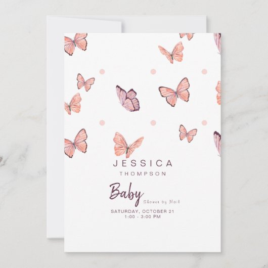 Butterflies Peach & White Baby shower by Mail Kaart (Voorkant)