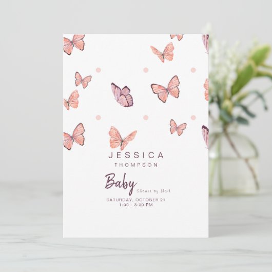 Butterflies Peach & White Baby shower by Mail Kaart (Staand voorkant)
