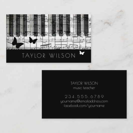 butterflies pianist muziekleraar visitekaartje (Voorkant / Achterkant)