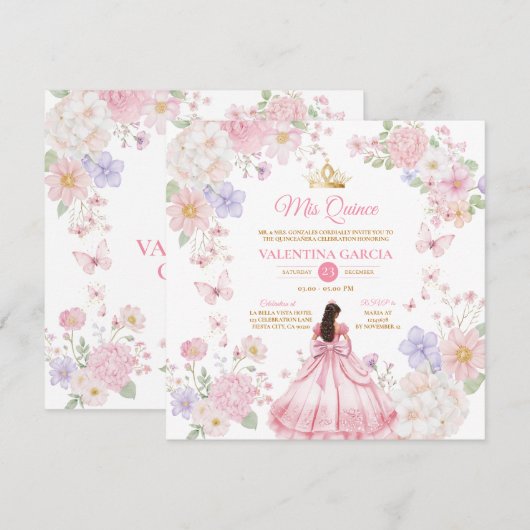 Butterflies Pink Purple Quinceañera 15 Anos Kaart (Voorkant / Achterkant)