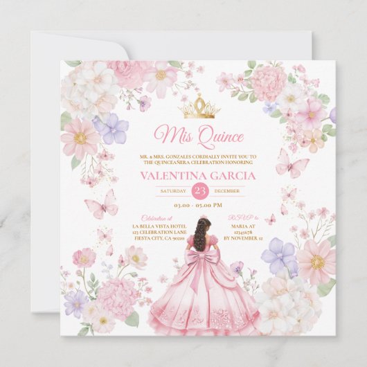 Butterflies Pink Purple Quinceañera 15 Anos Kaart (Voorkant)