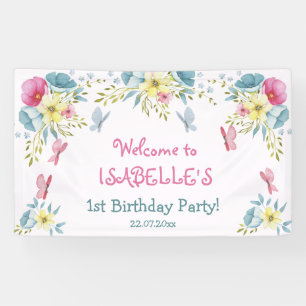 Butterflies Pink Waterverf Florals Birthday Spandoek