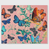 BUTTERFLIES PINK WRAPPING PAPIER (Vlak)