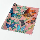 BUTTERFLIES PINK WRAPPING PAPIER (Uitgerold)
