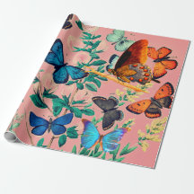 BUTTERFLIES PINK WRAPPING PAPIER
