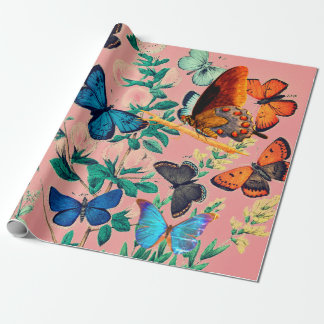 BUTTERFLIES PINK WRAPPING PAPIER