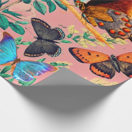 BUTTERFLIES PINK WRAPPING PAPIER (Hoek)