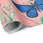 BUTTERFLIES PINK WRAPPING PAPIER (Rol Hoek)