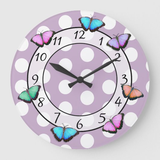  Butterflies Polka Dot Whimsical-klok Grote Klok (Voorkant)
