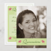 Butterflies Quinceanera Invitation (sage) Kaart (Voorkant / Achterkant)