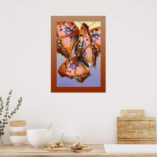 Butterflies rood blauw abstract schilderij poster (Keuken)