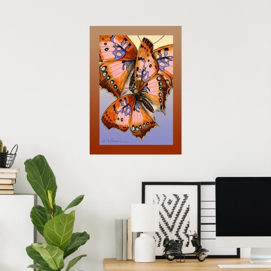 Butterflies rood blauw abstract schilderij poster (Thuiskantoor)