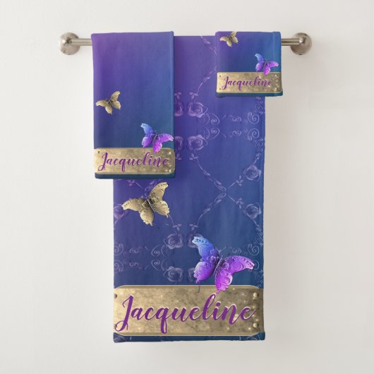 Butterflies, Roos Hearts Gradiënt Blue Towel Bad Handdoek (Insitu)