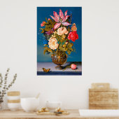 Butterflies roos vase table flower arrangement poster (Keuken)