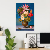 Butterflies roos vase table flower arrangement poster (Thuiskantoor)