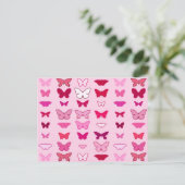 Butterflies, roze en fuchsia briefkaart (Staand voorkant)