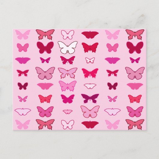 Butterflies, roze en fuchsia briefkaart (Voorkant)