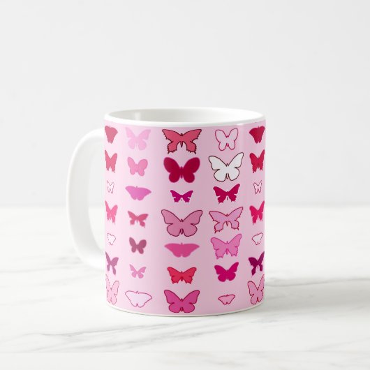 Butterflies, roze en fuchsia koffiemok (Voorkant links)