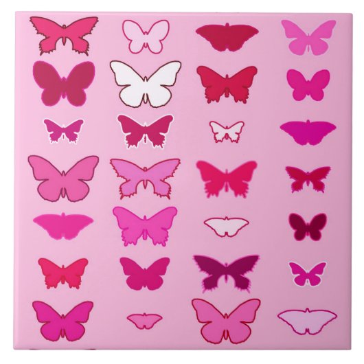 Butterflies, roze en fuchsia tegeltje (Voorkant)
