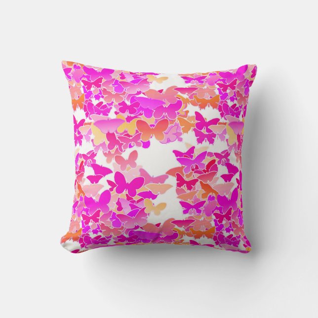 Butterflies, roze, fuchsie en koraal kussen (Voorkant)