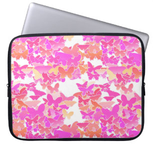Butterflies, roze, fuchsie en koraal laptop sleeve