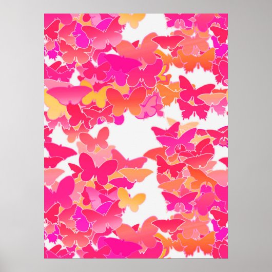 Butterflies, roze, fuchsie en koraal poster (Voorkant)
