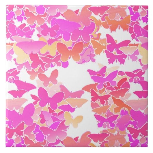 Butterflies, roze, fuchsie en koraal tegeltje (Voorkant)