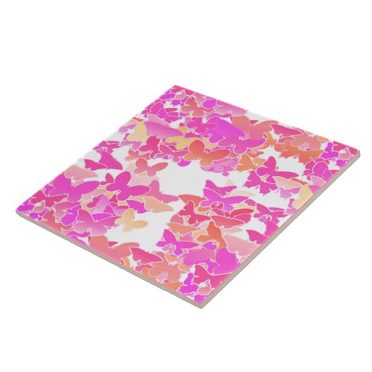 Butterflies, roze, fuchsie en koraal tegeltje (Zijkant)