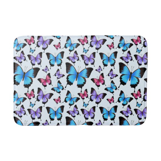 Butterflies Roze Paars blauw Blauwgroen Badmat (Voorkant)