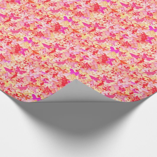 Butterflies, roze, perzik, koraal cadeaupapier (Hoek)