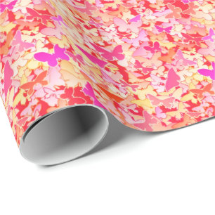 Butterflies, roze, perzik, koraal cadeaupapier