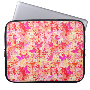 Butterflies, roze, perzik, koraal laptop sleeve