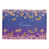 Butterflies & Sakura Blossom Blue Personalized Kussensloop (Achterkant)