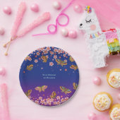 Butterflies Sakura Blossom Blue Personalized Papieren Bordje (Feest)