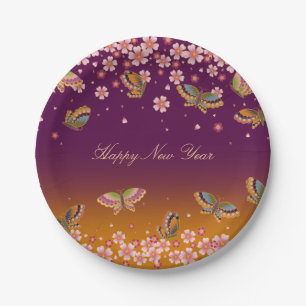 Butterflies Sakura Blossom Gold Plum Personated Papieren Bordje