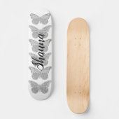 Butterflies Silver Grey Sparkle gepersonaliseerd Persoonlijk Skateboard (Voorkant)