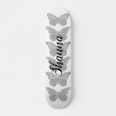 Butterflies Silver Grey Sparkle gepersonaliseerd Persoonlijk Skateboard (Voorkant)
