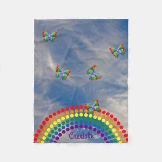 Butterflies Sky Rainbow | Gepersonaliseerde naam Fleece Deken (Voorkant)
