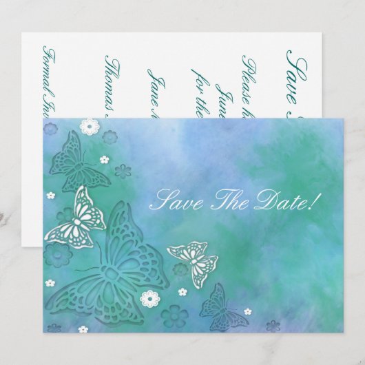 Butterflies sparen de Uitnodiging van de Datum (Voorkant / Achterkant)