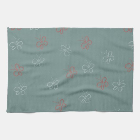 Butterflies Stars Sage Green Theedoek (Horizontaal)