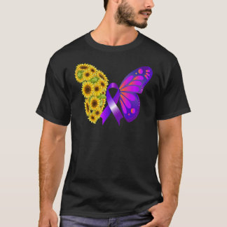 Butterflies Sunflower Alzheimer's Awareness Paars T-shirt