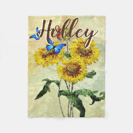 Butterflies Sunflower Waterverf Gepersonaliseerd Fleece Deken (Voorkant)