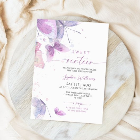 Butterflies Sweet 16 Verjaardag Uitnodiging