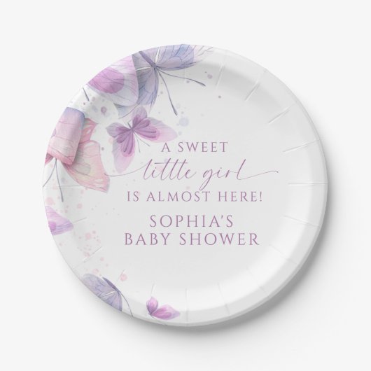 Butterflies Sweet Little Girl Baby shower Papieren Bordje (Voorkant)