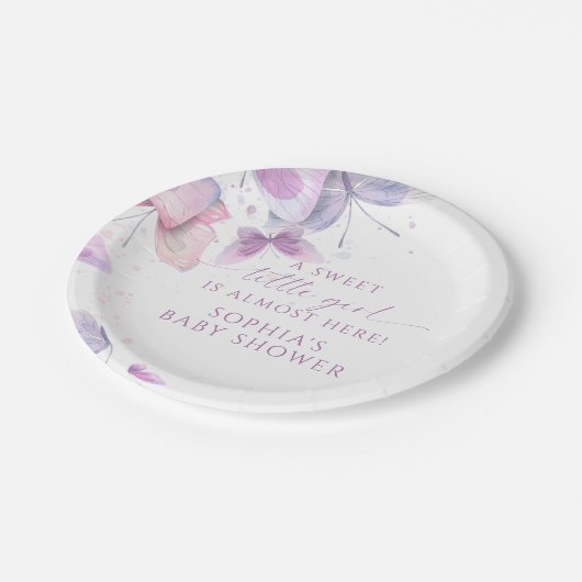 Butterflies Sweet Little Girl Baby shower Papieren Bordje (Gekanteld)