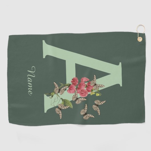 Butterflies Sweet Pea Monogram Initiaal A Jouw naa Golfhanddoek (Horizontaal)